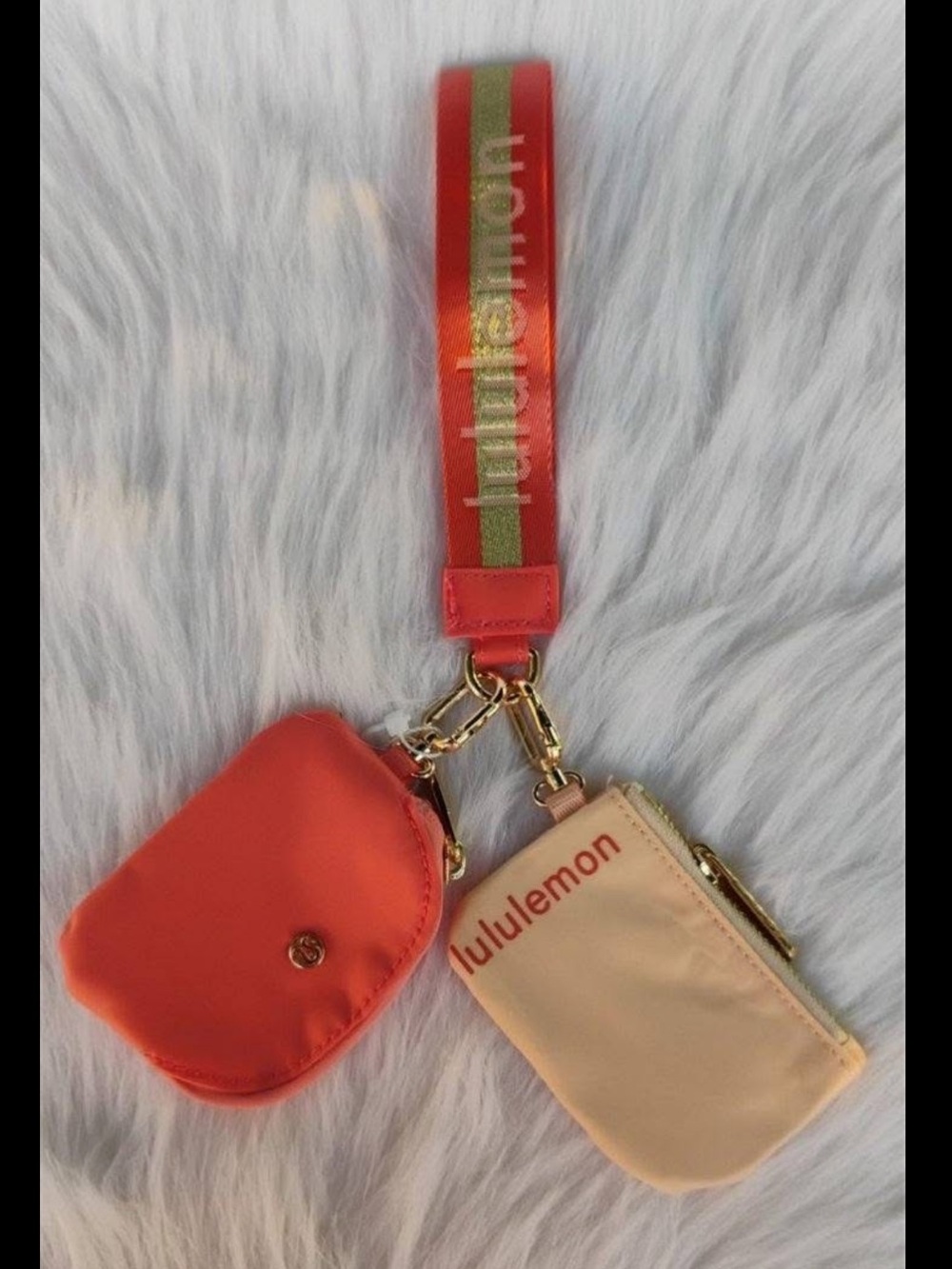 lululemon coral & peach wristlet keychain set